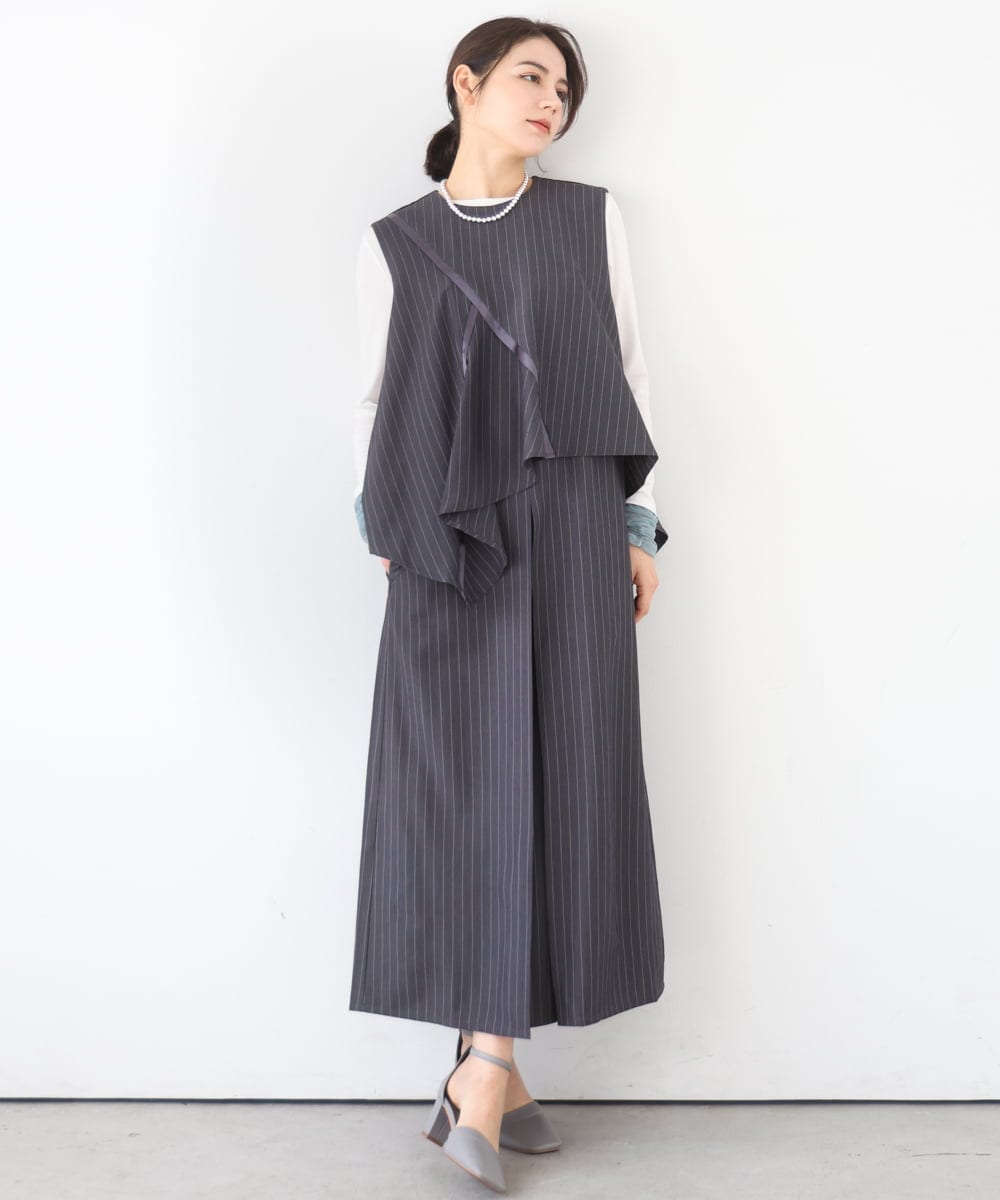 ZMEEE03150 al'aise modulation(アレーズモジュレーション) レイヤードストライプワンピース グレー