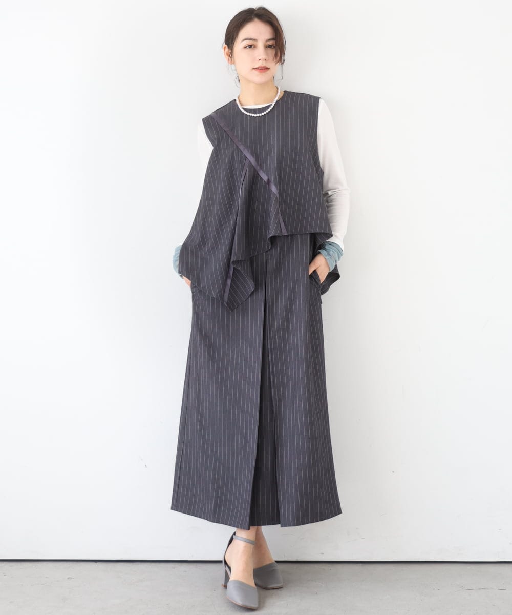 ZMEEE03150 al'aise modulation(アレーズモジュレーション) レイヤードストライプワンピース グレー