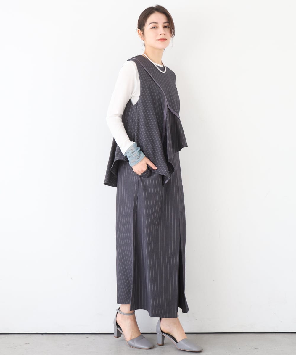 ZMEEE03150 al'aise modulation(アレーズモジュレーション) レイヤードストライプワンピース グレー