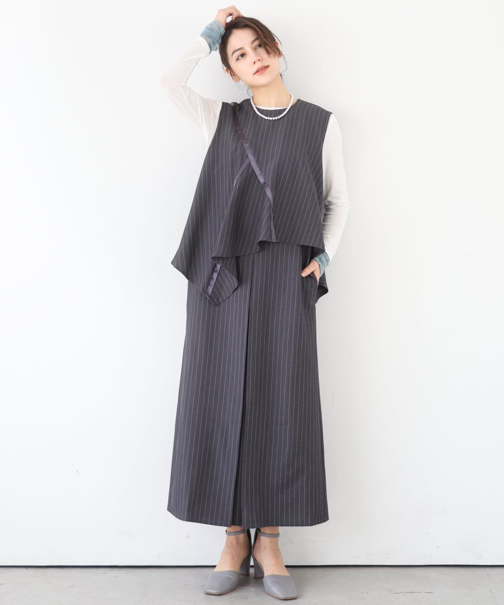 ZMEEE03150 al'aise modulation(アレーズモジュレーション) レイヤードストライプワンピース グレー