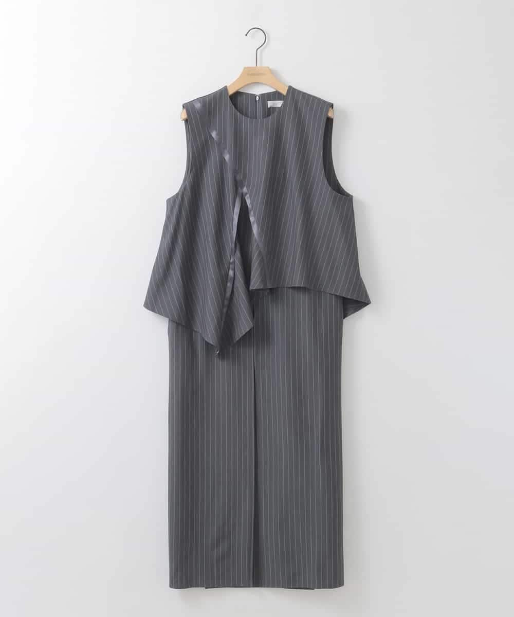 ZMEEE03150 al'aise modulation(アレーズモジュレーション) レイヤードストライプワンピース グレー