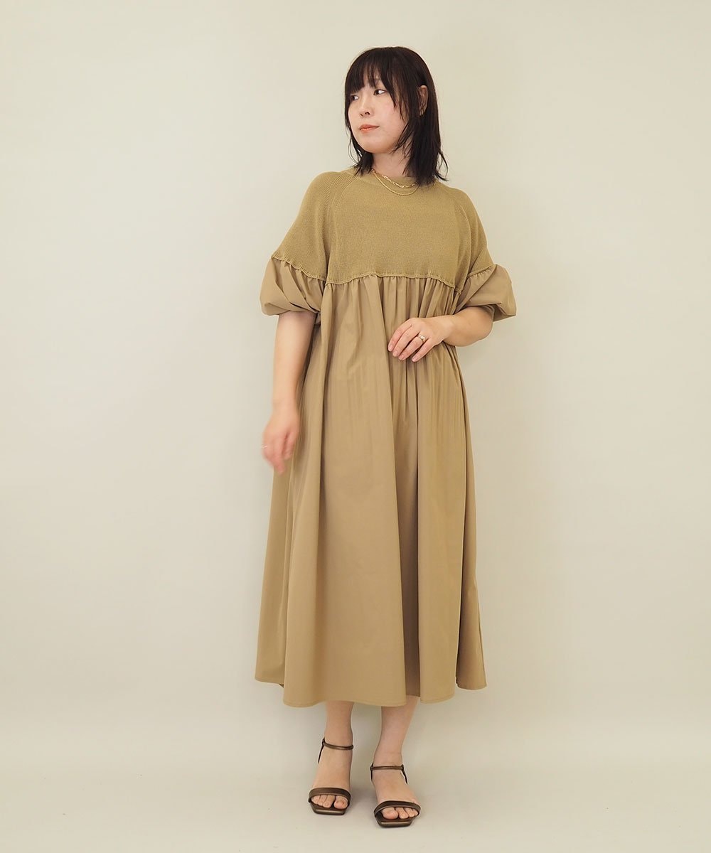 ZMEEE04169 al'aise modulation(アレーズモジュレーション) プリーツドッキングニットワンピース ベージュ
