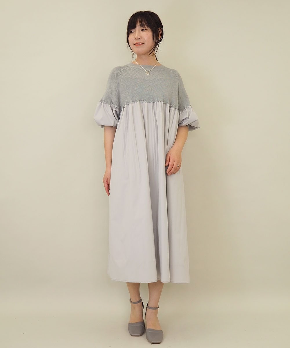 ZMEEE04169 al'aise modulation(アレーズモジュレーション) プリーツドッキングニットワンピース ライトグレー