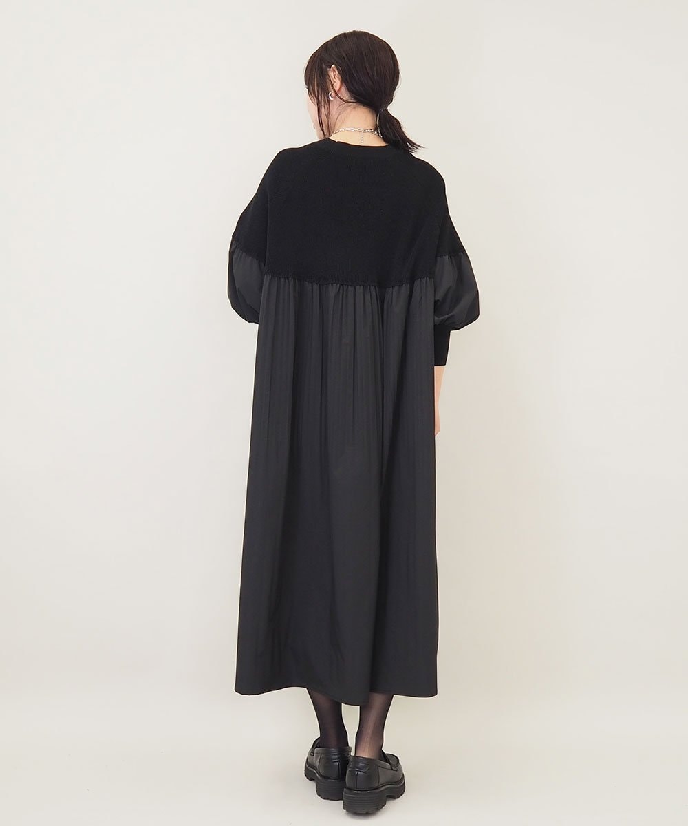 ZMEEE04169 al'aise modulation(アレーズモジュレーション) プリーツドッキングニットワンピース ブラック