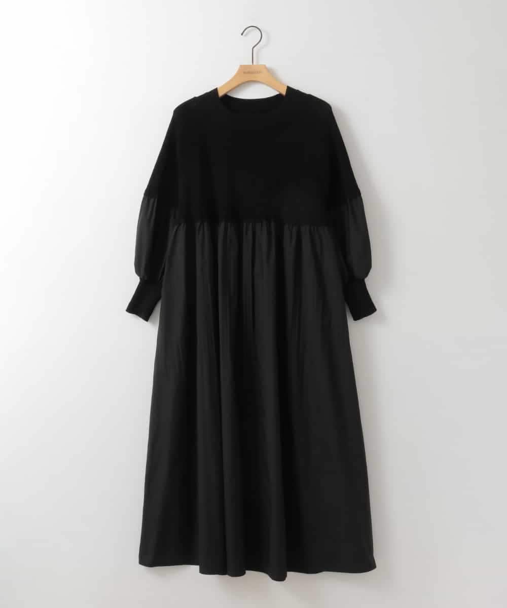 ZMEEE04169 al'aise modulation(アレーズモジュレーション) プリーツドッキングニットワンピース ブラック