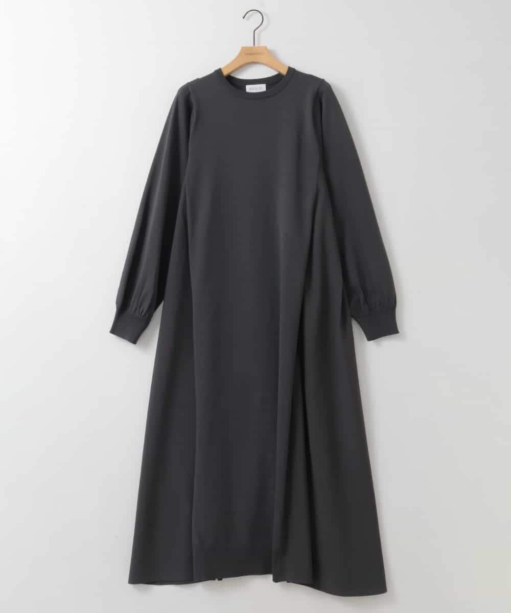 ZMEEE05180 al'aise modulation(アレーズモジュレーション) 【洗える】異素材コンビレースアクセントワンピース ダークグレー