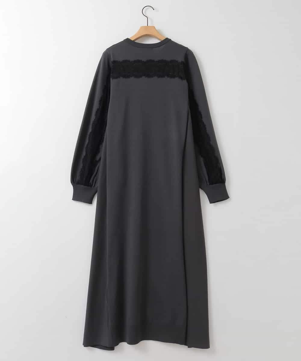 ZMEEE05180 al'aise modulation(アレーズモジュレーション) 【洗える】異素材コンビレースアクセントワンピース ダークグレー