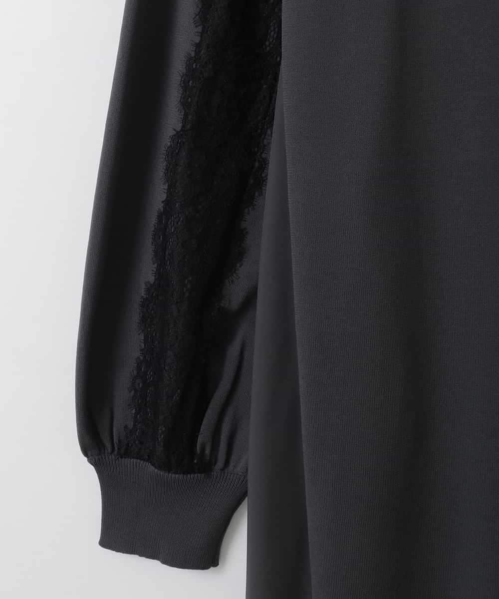 ZMEEE05180 al'aise modulation(アレーズモジュレーション) 【洗える】異素材コンビレースアクセントワンピース ダークグレー