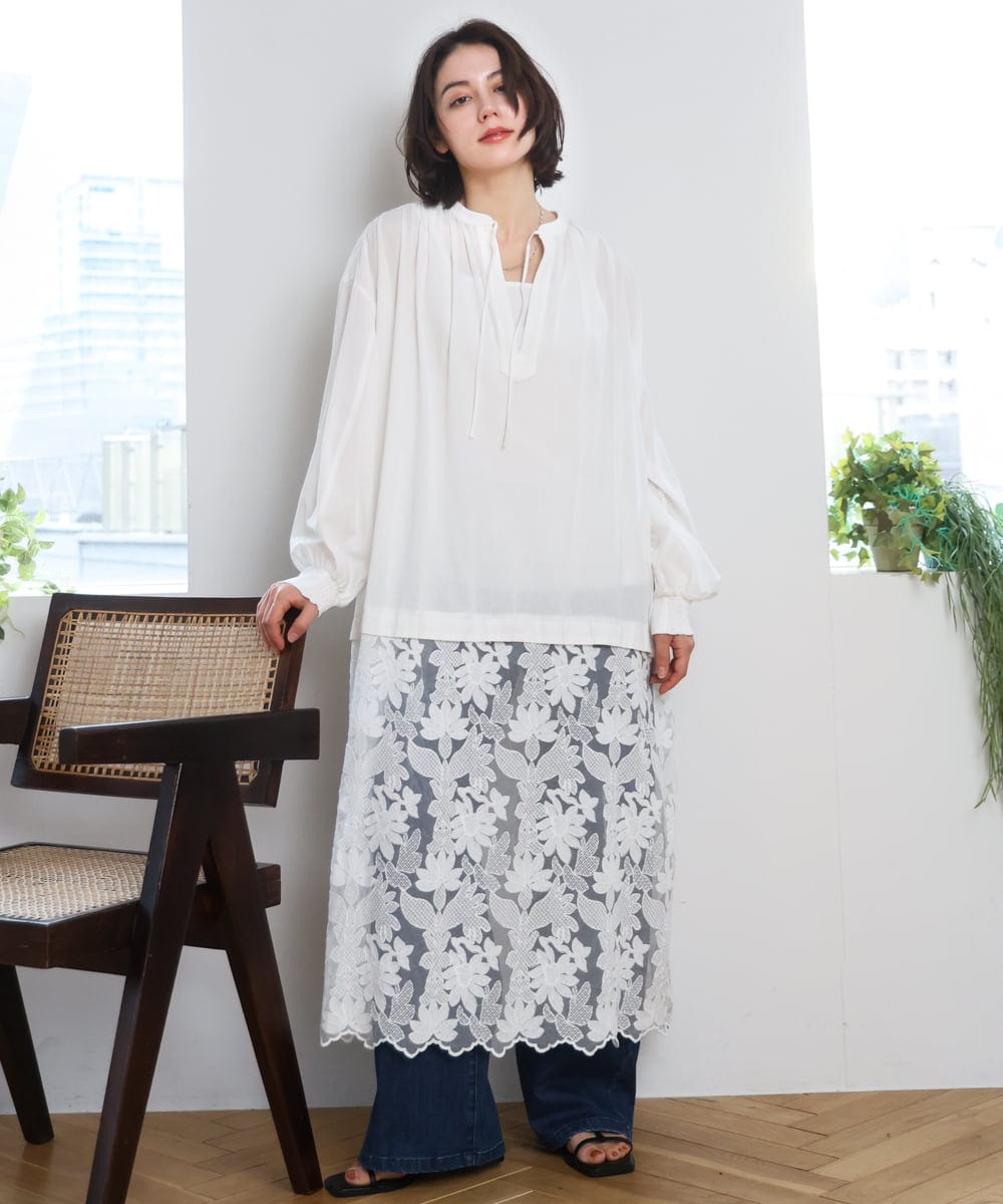 ZMEEE07168 al'aise modulation(アレーズモジュレーション) レース切り替えスモックワンピース ホワイト