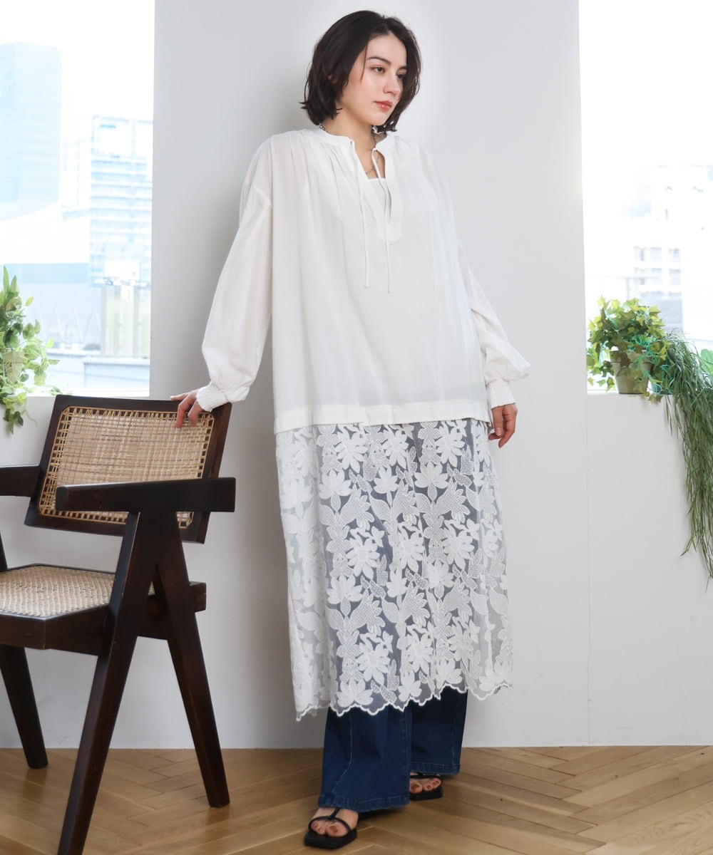 ZMEEE07168 al'aise modulation(アレーズモジュレーション) レース切り替えスモックワンピース ホワイト