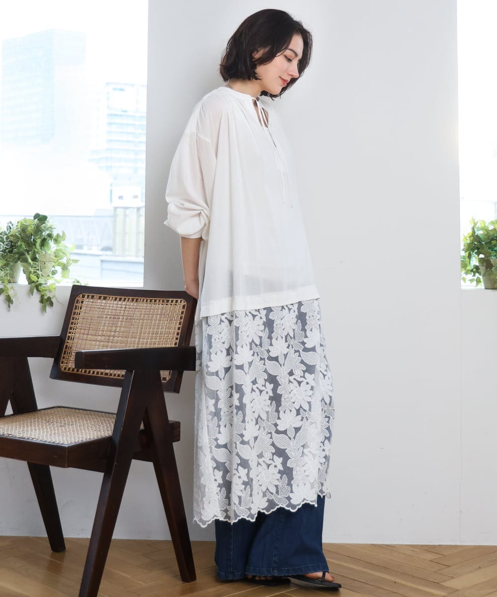 ZMEEE07168 al'aise modulation(アレーズモジュレーション) レース切り替えスモックワンピース ホワイト