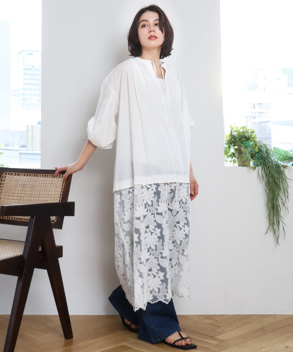 ZMEEE07168 al'aise modulation(アレーズモジュレーション) レース切り替えスモックワンピース ホワイト