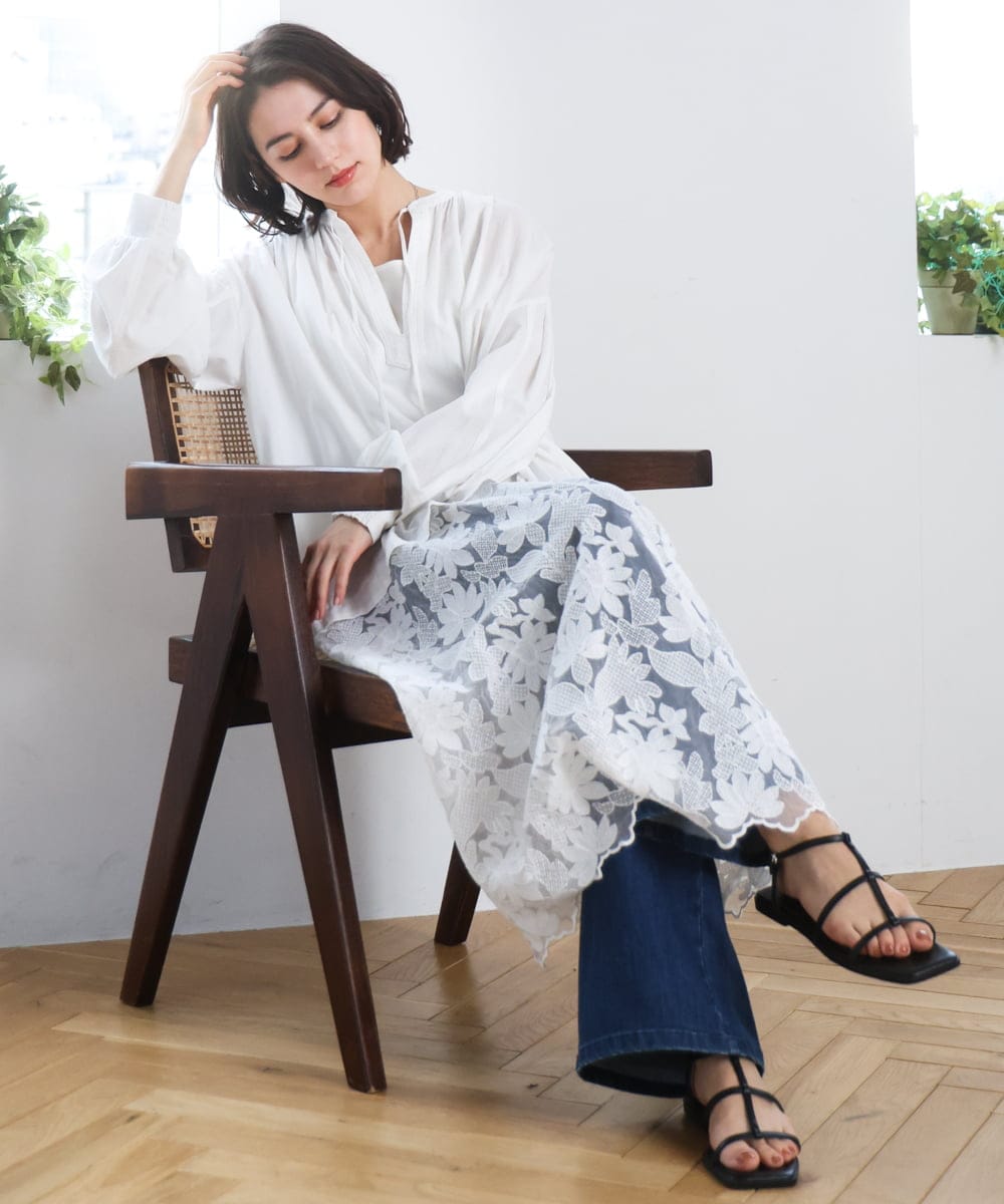 ZMEEE07168 al'aise modulation(アレーズモジュレーション) レース切り替えスモックワンピース ホワイト