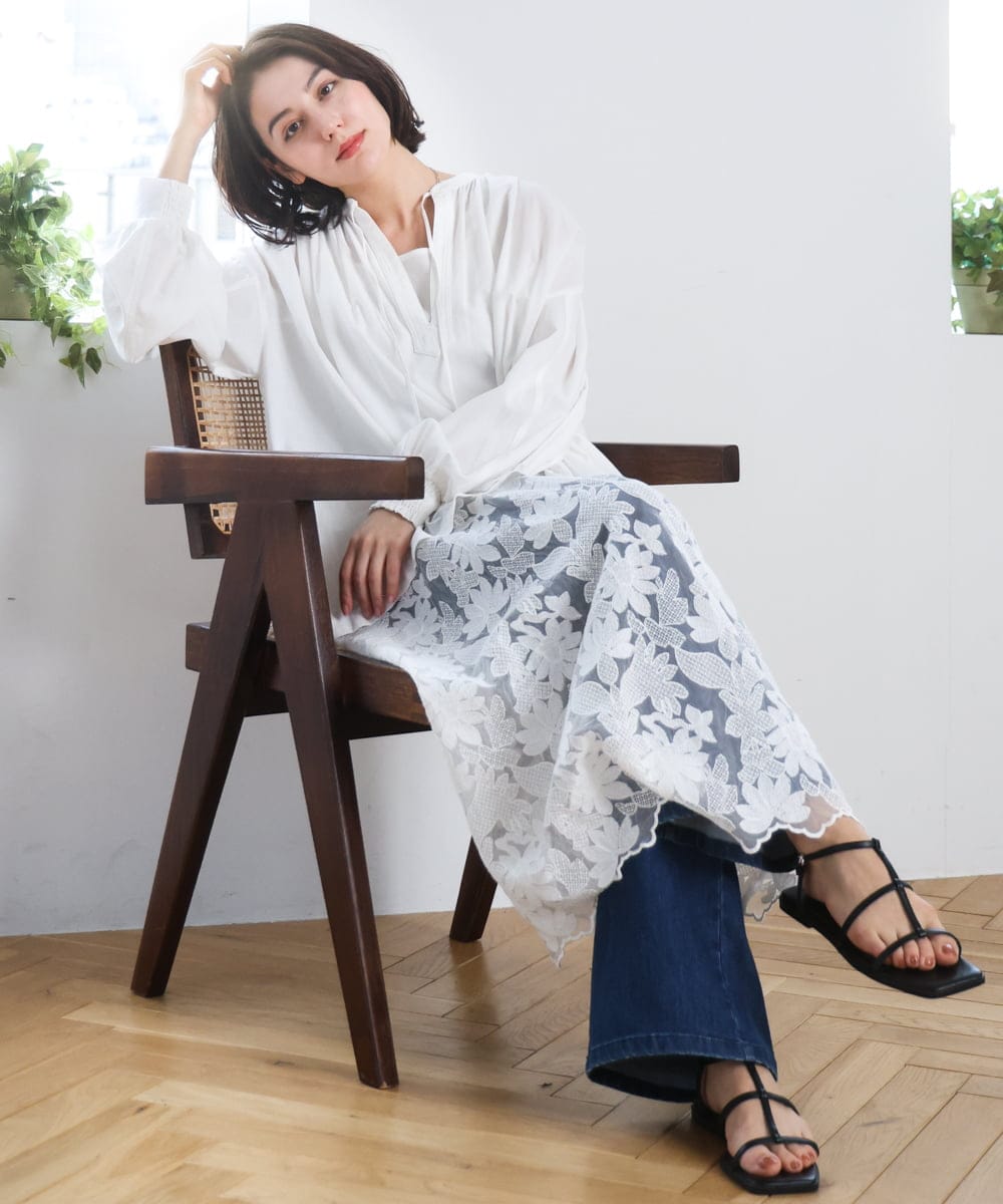 ZMEEE07168 al'aise modulation(アレーズモジュレーション) レース切り替えスモックワンピース ホワイト