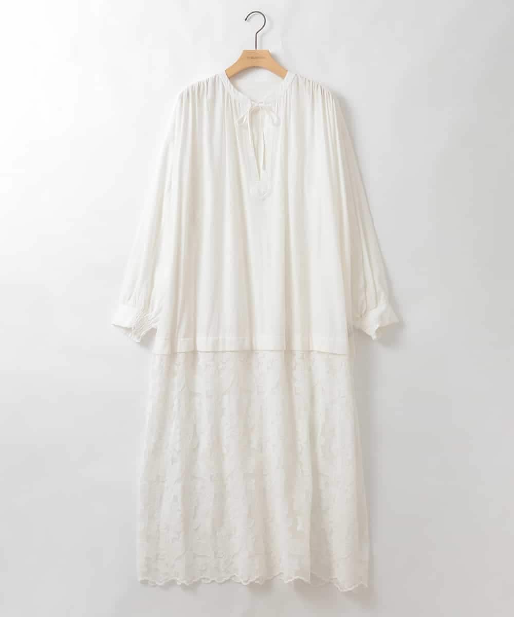 ZMEEE07168 al'aise modulation(アレーズモジュレーション) レース切り替えスモックワンピース ホワイト