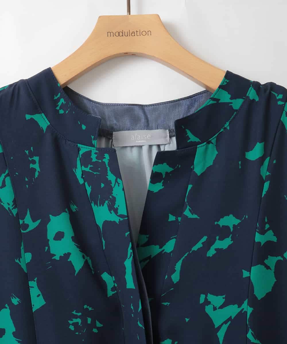 ZMEEE09136 al'aise modulation(アレーズモジュレーション) フラワープリントフレアワンピース グリーン