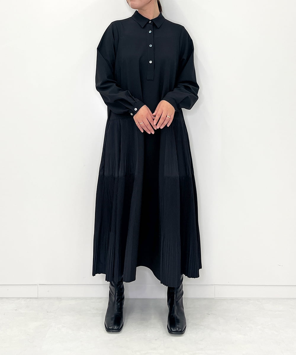 ZMEEE60189 al'aise modulation(アレーズモジュレーション) サイドプリーツロングシャツワンピース ブラック