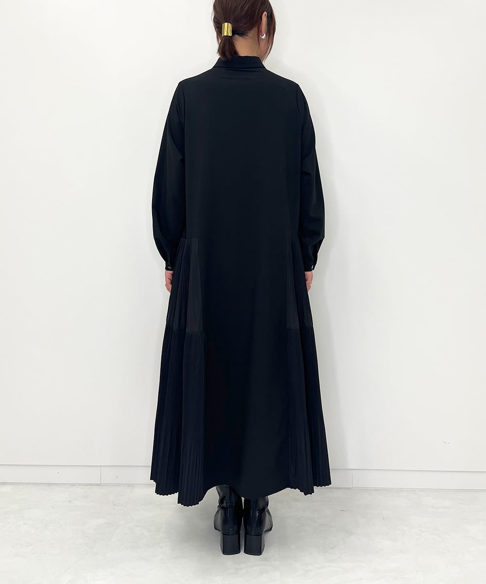 ZMEEE60189 al'aise modulation(アレーズモジュレーション) サイドプリーツロングシャツワンピース ブラック
