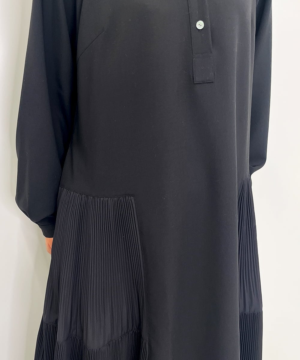 ZMEEE60189 al'aise modulation(アレーズモジュレーション) サイドプリーツロングシャツワンピース ブラック