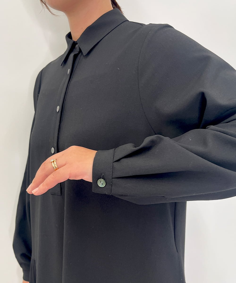 ZMEEE60189 al'aise modulation(アレーズモジュレーション) サイドプリーツロングシャツワンピース ブラック