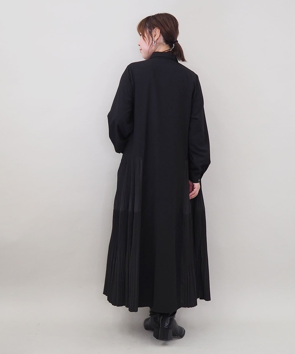ZMEEE60189 al'aise modulation(アレーズモジュレーション) サイドプリーツロングシャツワンピース ブラック