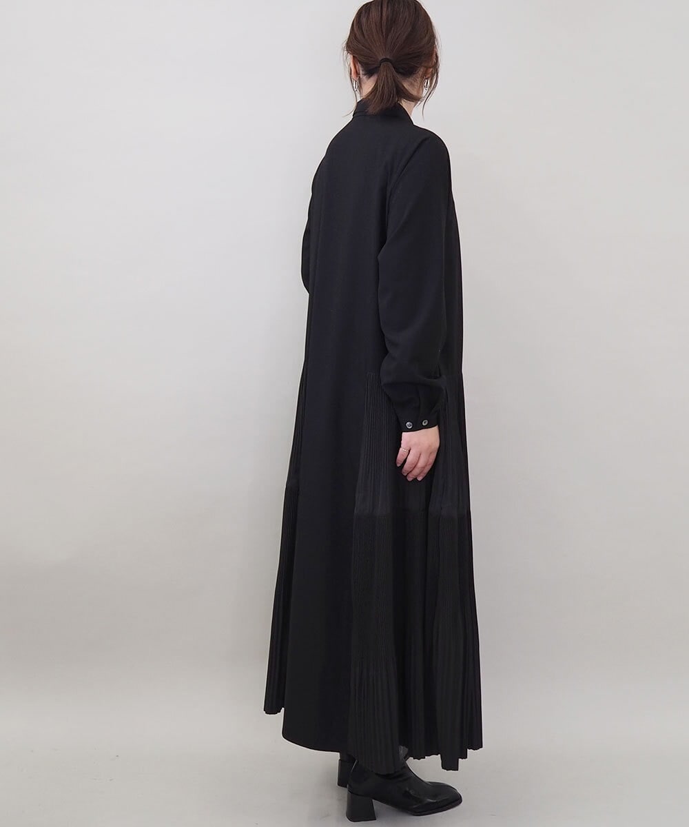 ZMEEE60189 al'aise modulation(アレーズモジュレーション) サイドプリーツロングシャツワンピース ブラック