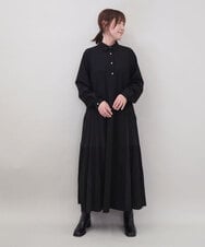 ZMEEE60189 al'aise modulation(アレーズモジュレーション) サイドプリーツロングシャツワンピース ブラック