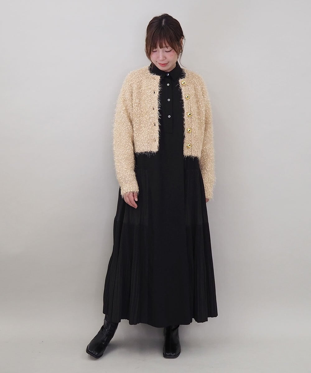 ZMEEE60189 al'aise modulation(アレーズモジュレーション) サイドプリーツロングシャツワンピース ブラック