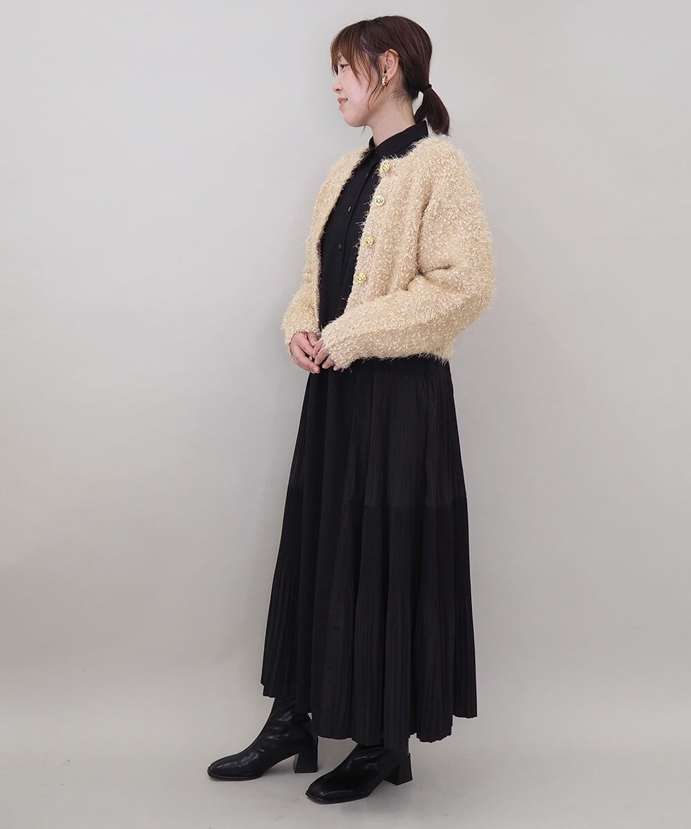 ZMEEE60189 al'aise modulation(アレーズモジュレーション) サイドプリーツロングシャツワンピース ブラック