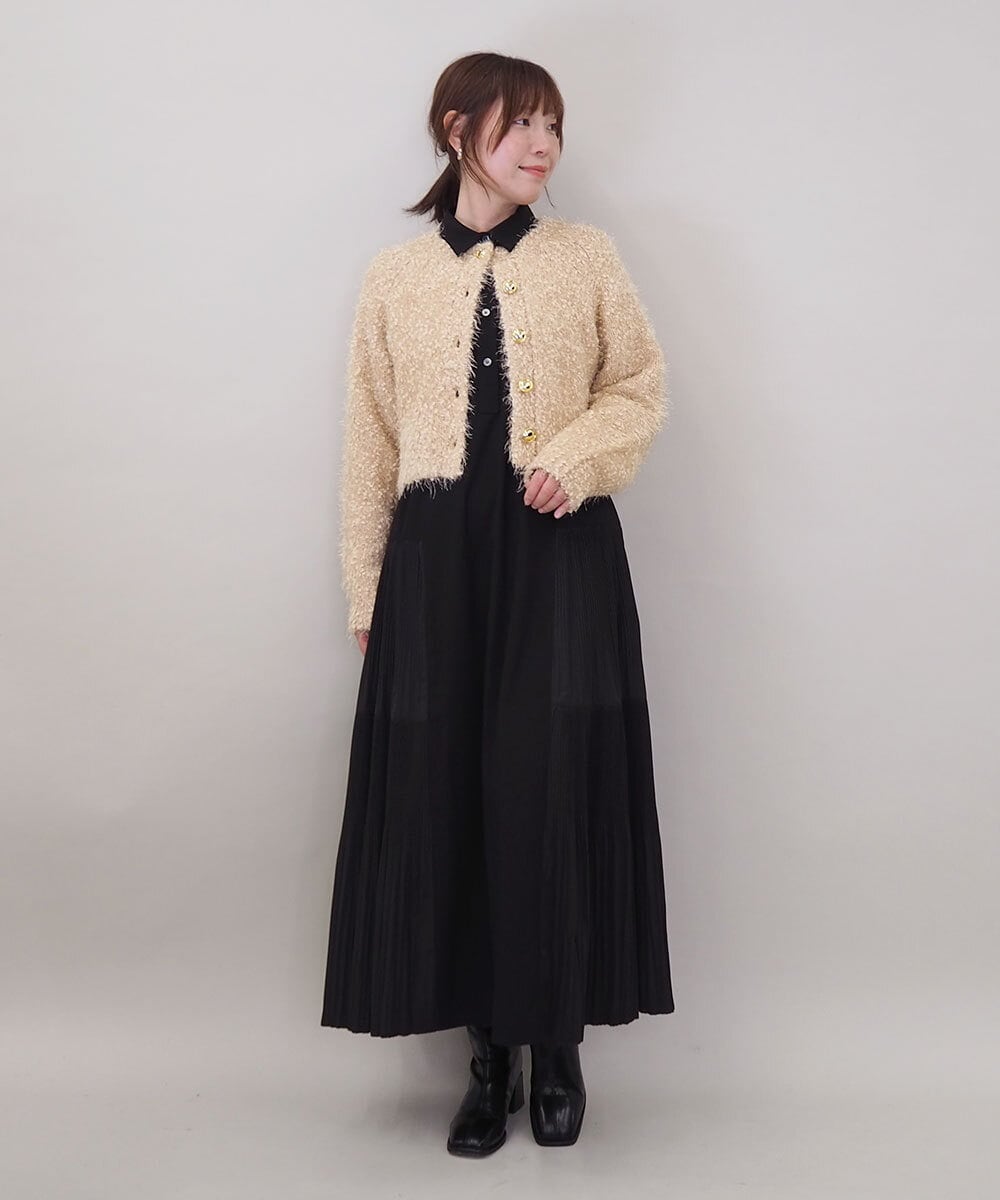 ZMEEE60189 al'aise modulation(アレーズモジュレーション) サイドプリーツロングシャツワンピース ブラック