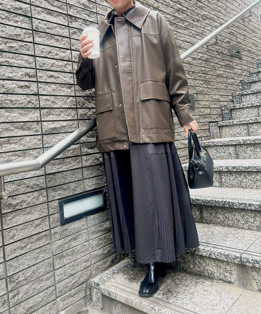 ZMEEE60189 al'aise modulation(アレーズモジュレーション) サイドプリーツロングシャツワンピース ブラック