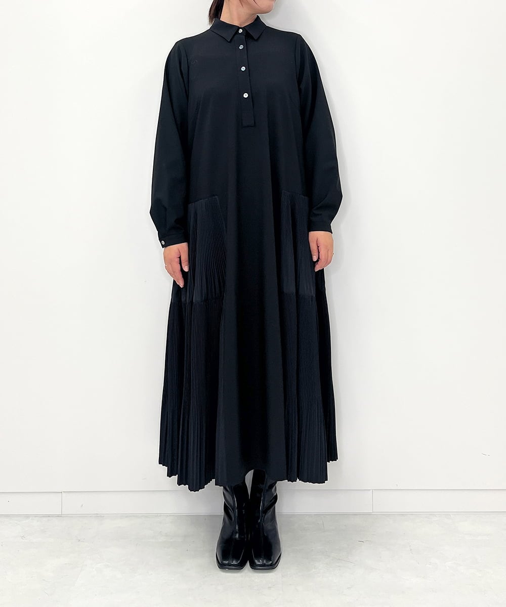 ZMEEE60189 al'aise modulation(アレーズモジュレーション) サイドプリーツロングシャツワンピース ブラック