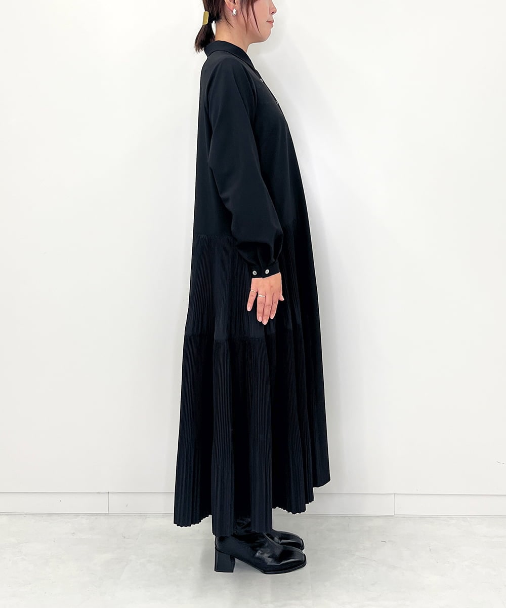 ZMEEE60189 al'aise modulation(アレーズモジュレーション) サイドプリーツロングシャツワンピース ブラック