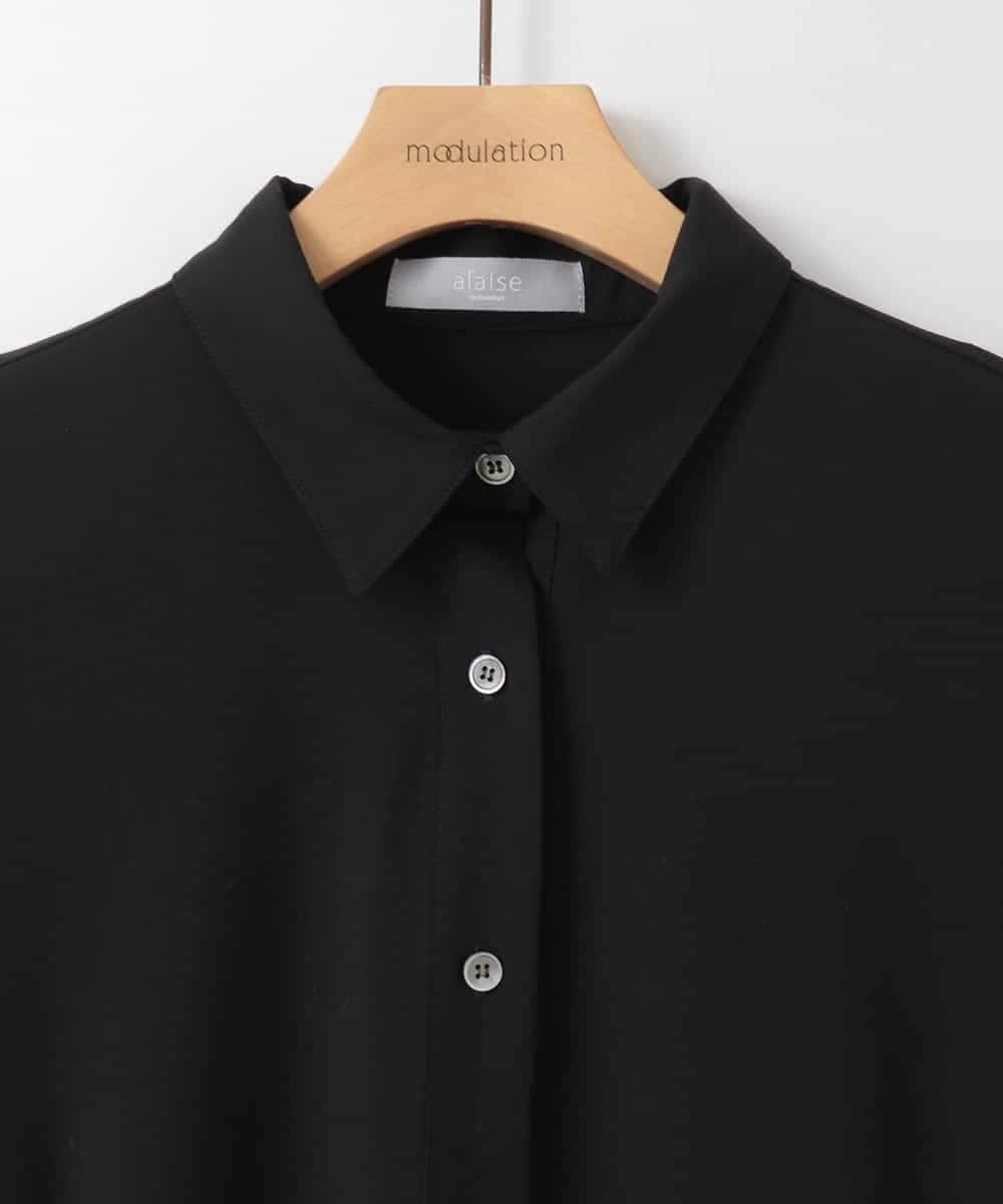 ZMEEE60189 al'aise modulation(アレーズモジュレーション) サイドプリーツロングシャツワンピース ブラック