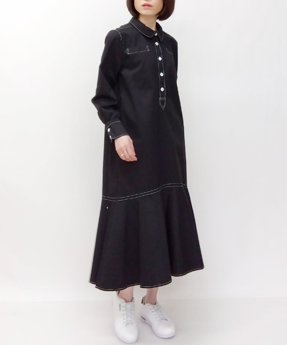 ZMEET01230 al'aise modulation(アレーズモジュレーション) ステッチデザインマーメイドワンピース ブラック