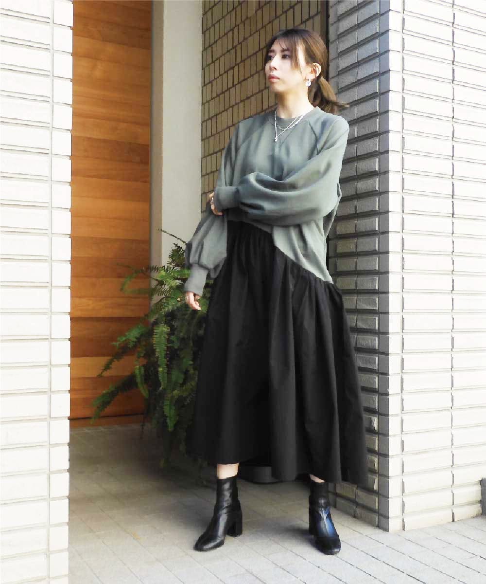夏・お店屋さん ネイビー ワンピース 異素材ドッキングワンピース
