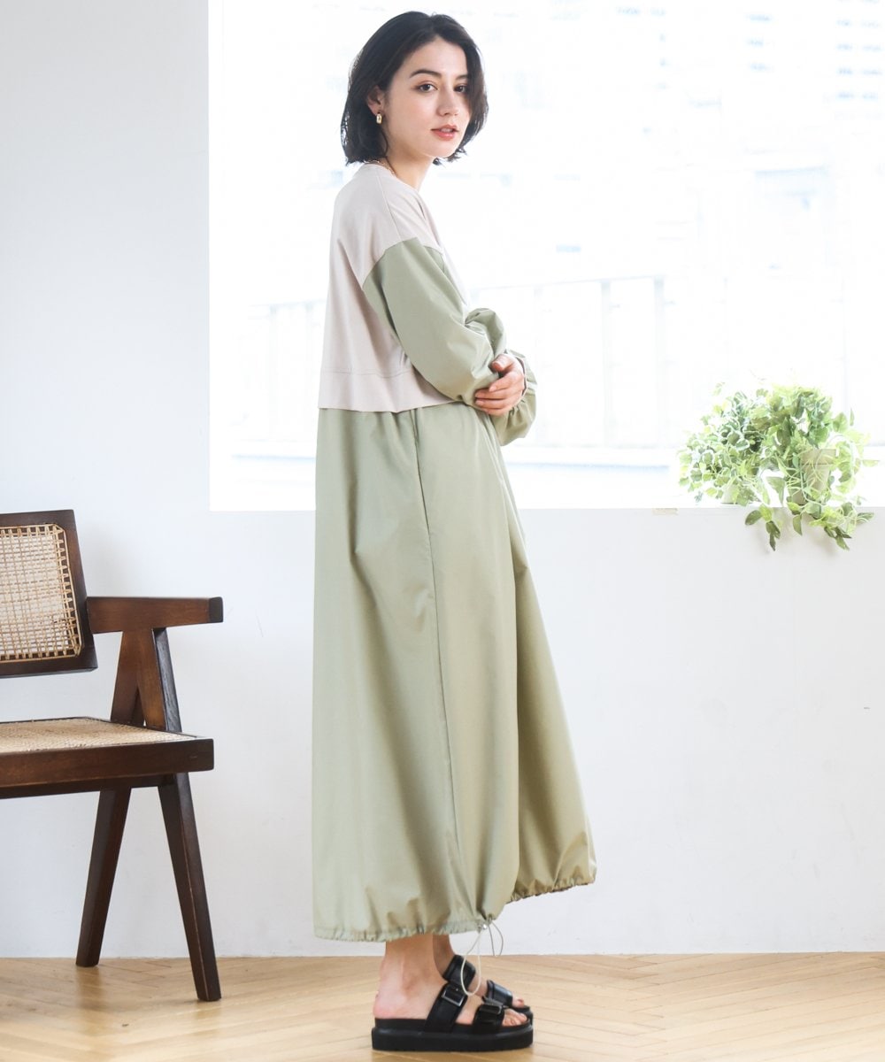 ZMEGE10169 al'aise modulation(アレーズモジュレーション) 【洗える】異素材ドッキングデザインワンピース ベージュ