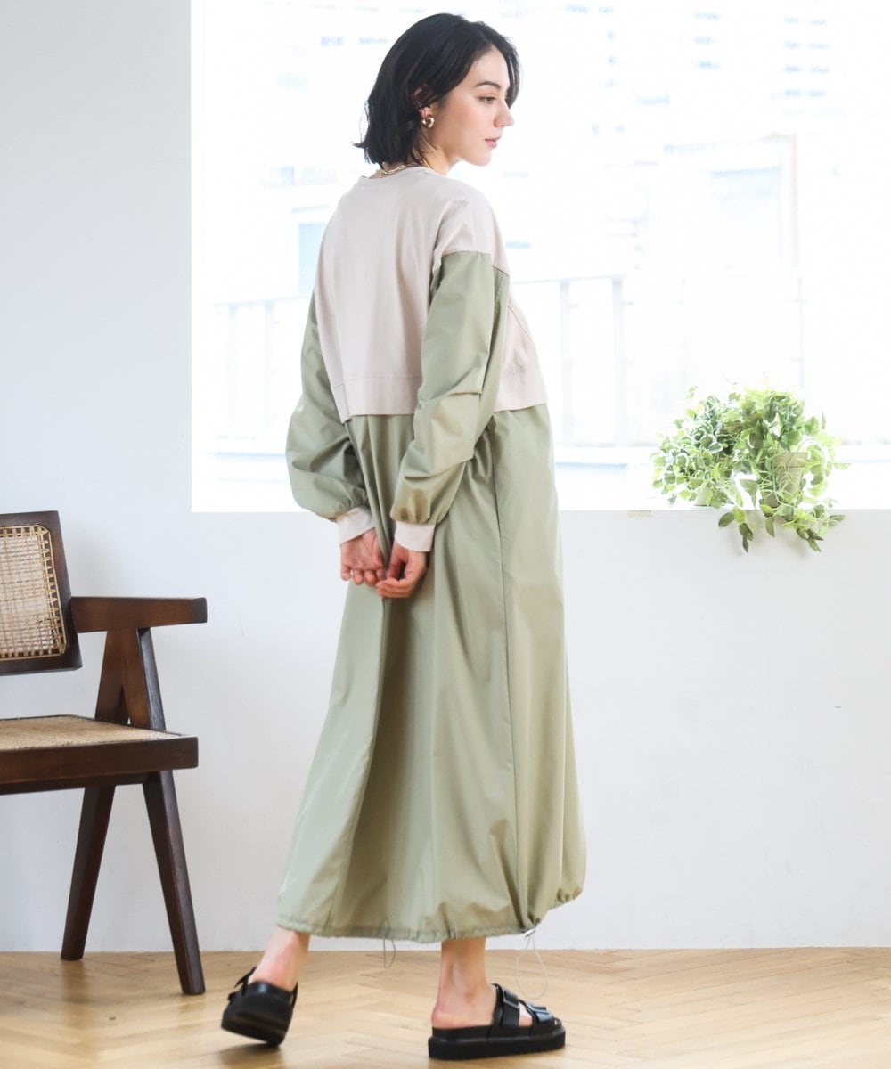 ZMEGE10169 al'aise modulation(アレーズモジュレーション) 【洗える】異素材ドッキングデザインワンピース ベージュ