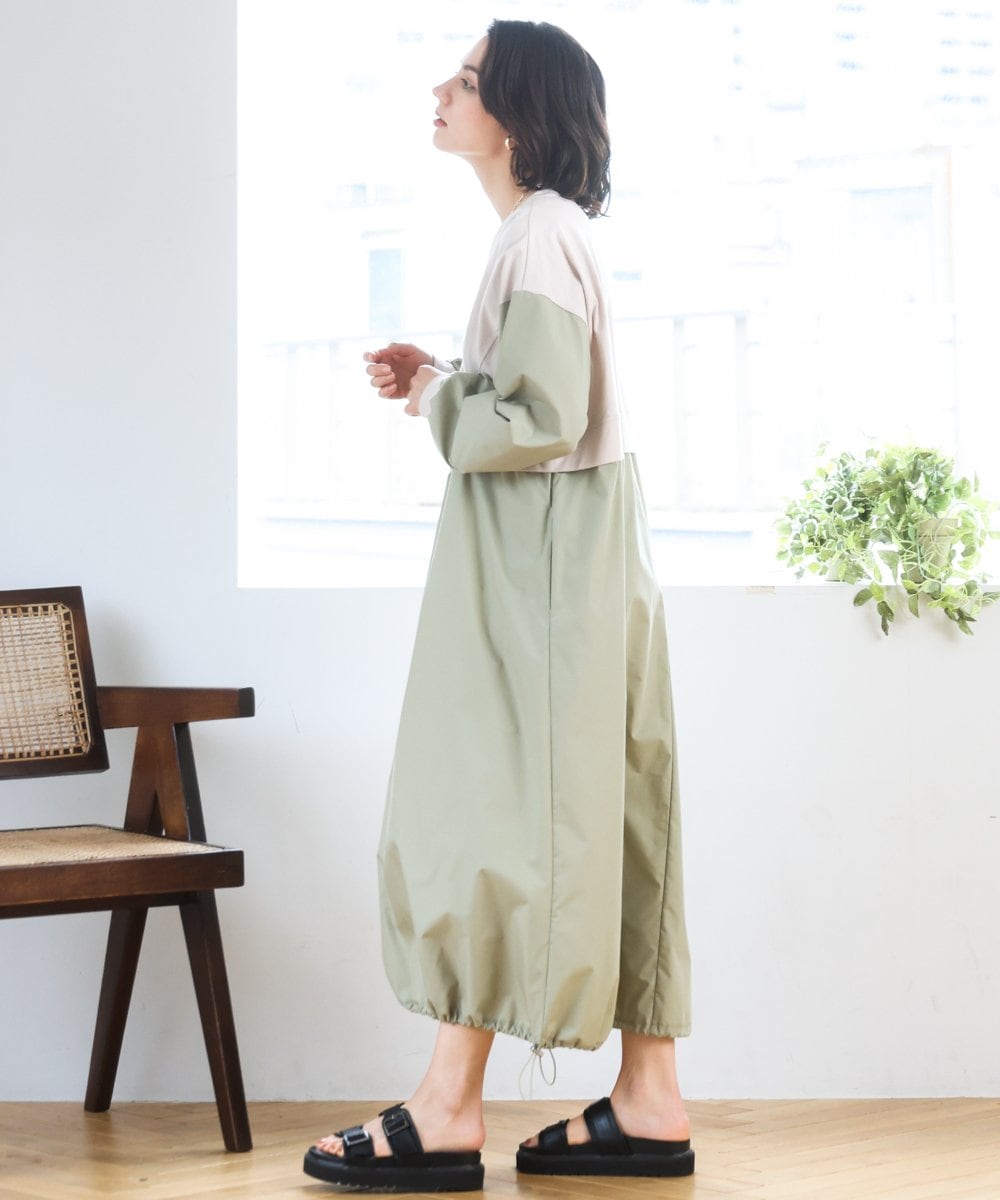 ZMEGE10169 al'aise modulation(アレーズモジュレーション) 【洗える】異素材ドッキングデザインワンピース ベージュ