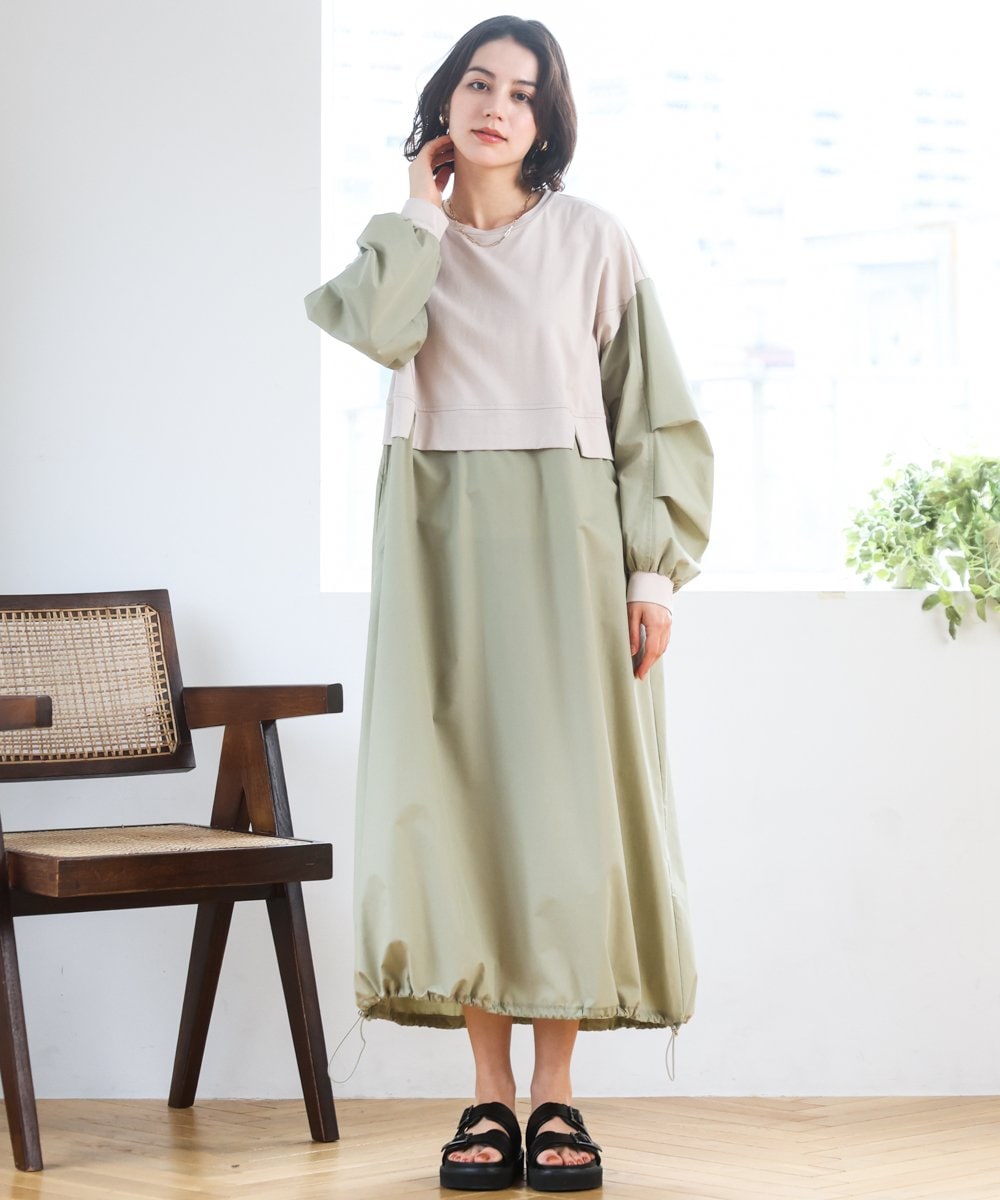 ZMEGE10169 al'aise modulation(アレーズモジュレーション) 【洗える】異素材ドッキングデザインワンピース ベージュ