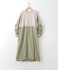 ZMEGE10169 al'aise modulation(アレーズモジュレーション) 【洗える】異素材ドッキングデザインワンピース ベージュ