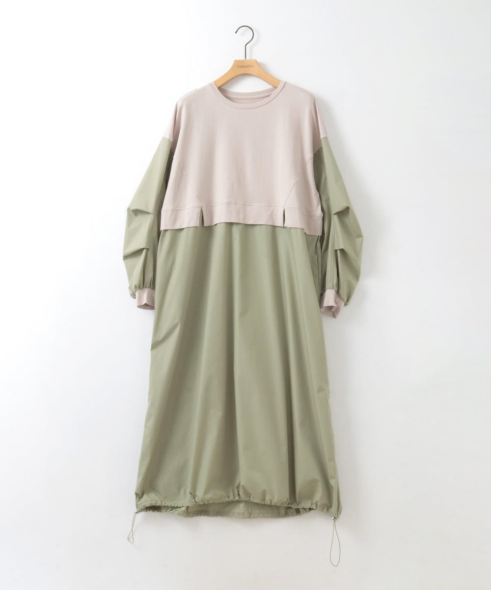 ZMEGE10169 al'aise modulation(アレーズモジュレーション) 【洗える】異素材ドッキングデザインワンピース ベージュ