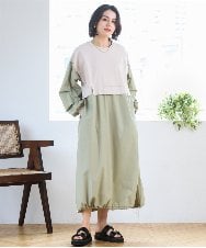 ZMEGE10169 al'aise modulation(アレーズモジュレーション) 【洗える】異素材ドッキングデザインワンピース ベージュ