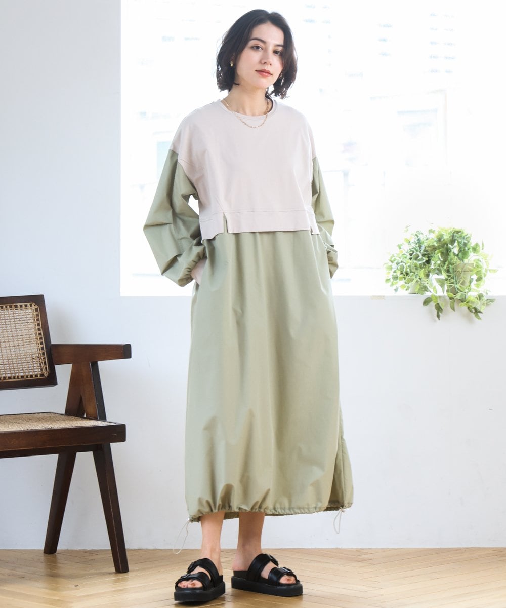 ZMEGE10169 al'aise modulation(アレーズモジュレーション) 【洗える】異素材ドッキングデザインワンピース ベージュ