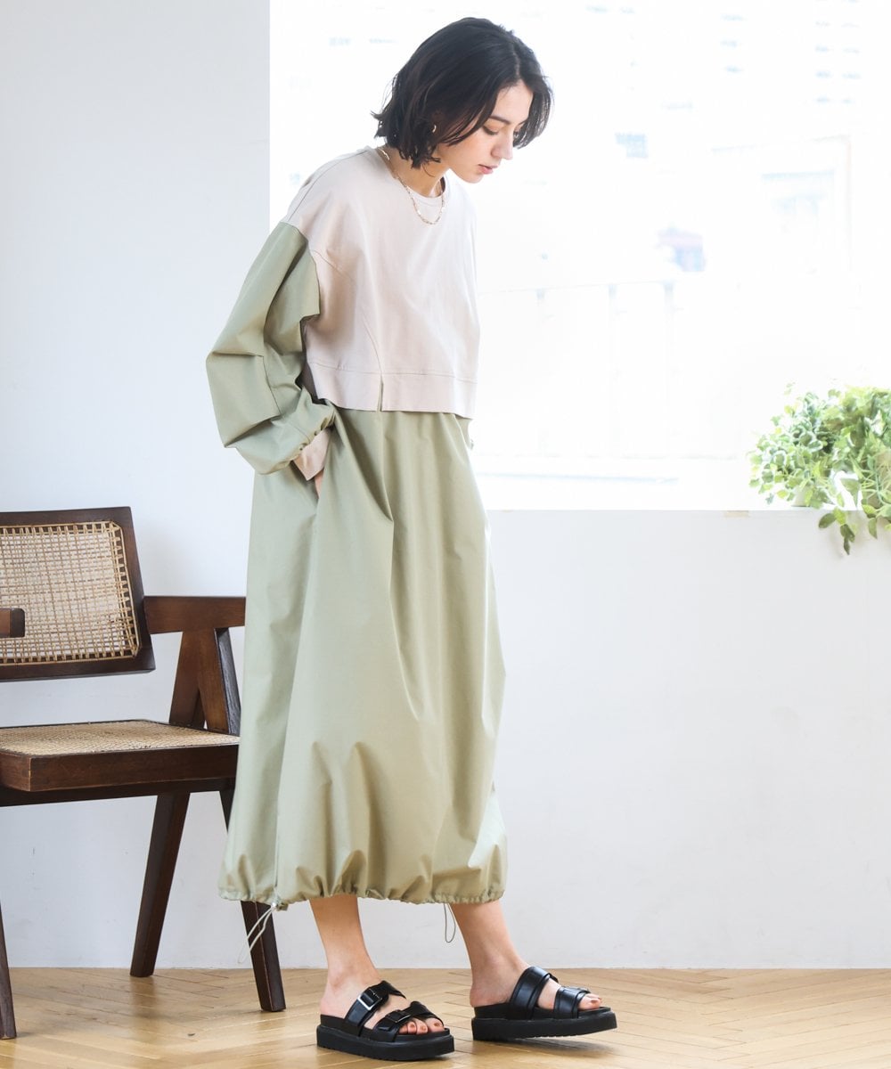 ZMEGE10169 al'aise modulation(アレーズモジュレーション) 【洗える】異素材ドッキングデザインワンピース ベージュ