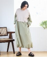 ZMEGE10169 al'aise modulation(アレーズモジュレーション) 【洗える】異素材ドッキングデザインワンピース ベージュ