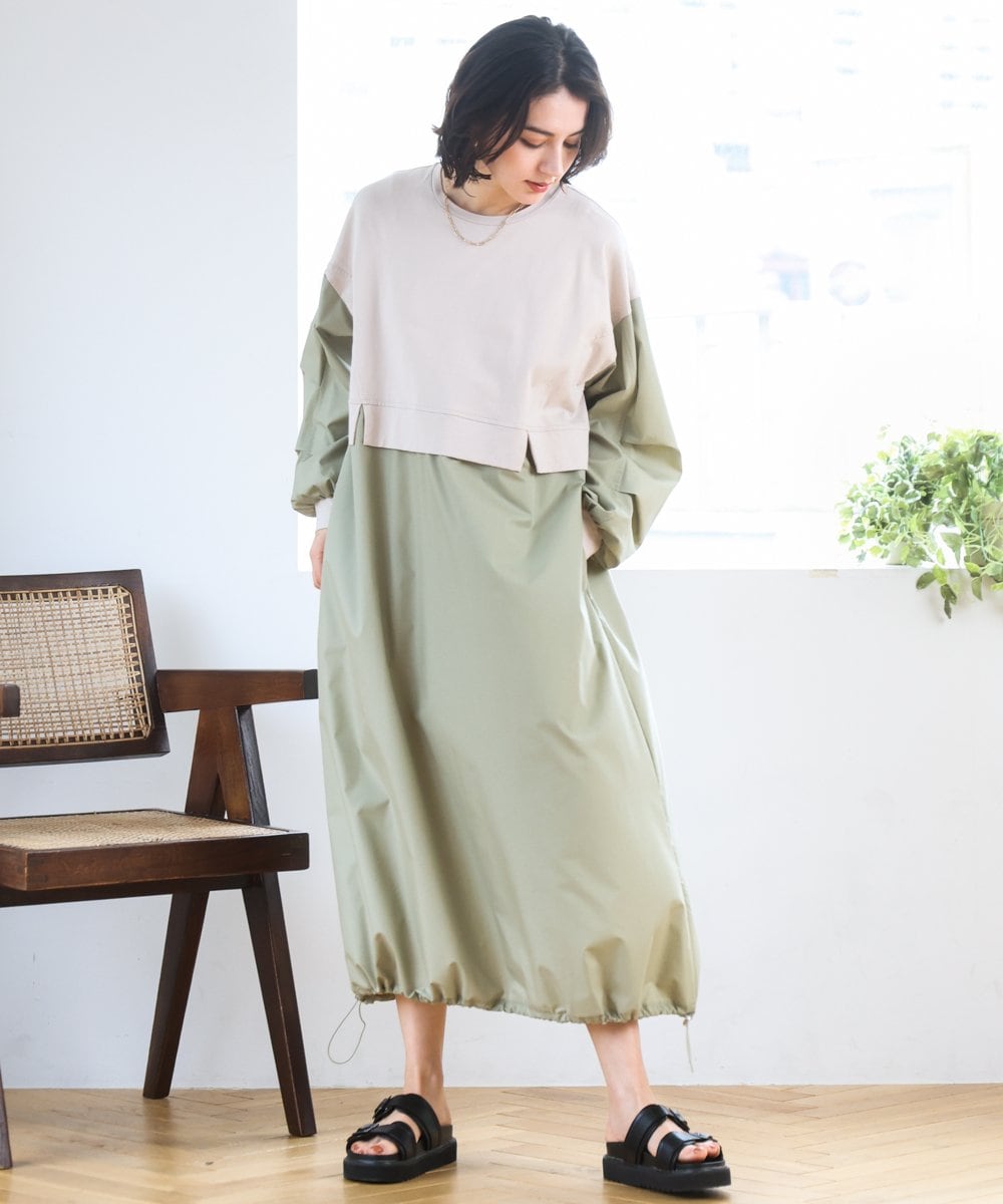 ZMEGE10169 al'aise modulation(アレーズモジュレーション) 【洗える】異素材ドッキングデザインワンピース ベージュ