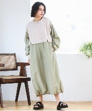 ZMEGE10169 al'aise modulation(アレーズモジュレーション) 【洗える】異素材ドッキングデザインワンピース ベージュ