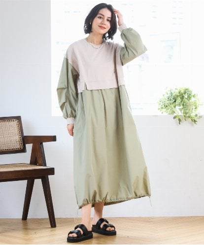 ZMEGE10169 al'aise modulation 【洗える】異素材ドッキングデザインワンピース