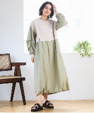 ZMEGE10169 al'aise modulation(アレーズモジュレーション) 【洗える】異素材ドッキングデザインワンピース ベージュ